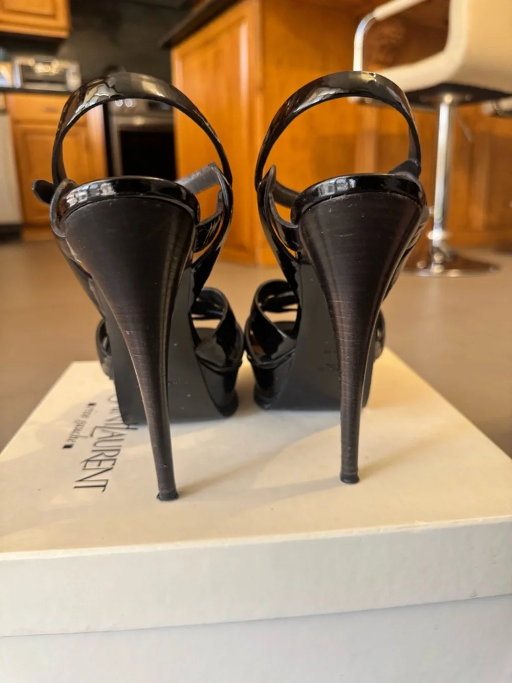 Saint Laurent Tribute Platform Sandals Black Patent Size 9 - Picture 4 of 7
